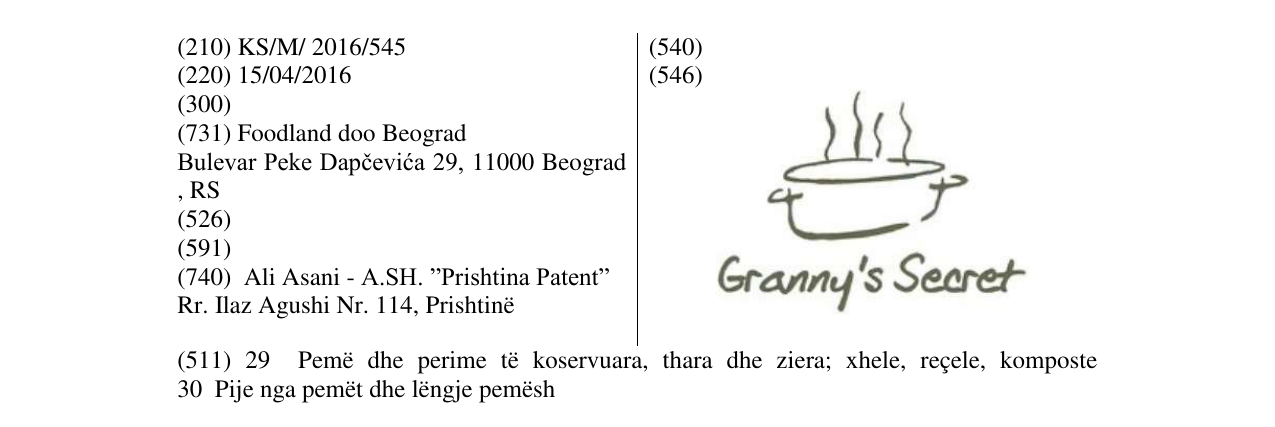 Zëri i markës Granny 's Secret në buletin