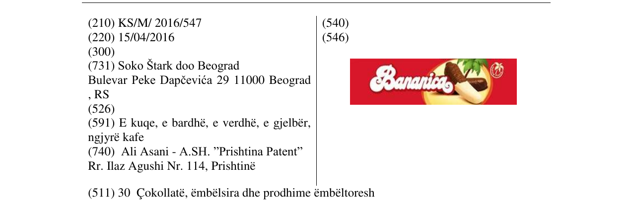 Zëri i markës Bananica në buletin