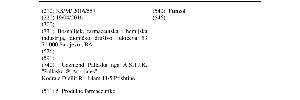 Zëri i markës Funzol në buletin