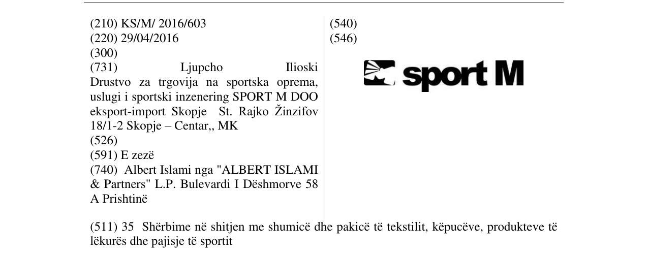 Zëri i markës sport M në buletin