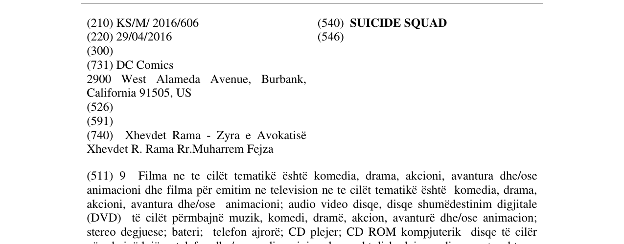Zëri i markës SUICIDE SQUAD në buletin