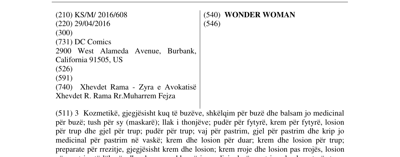 Zëri i markës WONDER WOMAN në buletin