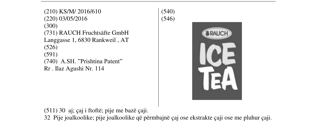 Zëri i markës ICE TEA në buletin