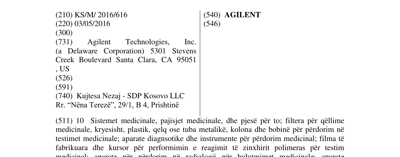 Zëri i markës AGILENT në buletin