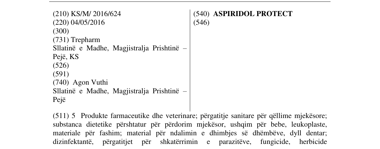 Zëri i markës ASPIRIDOL PROTECT në buletin