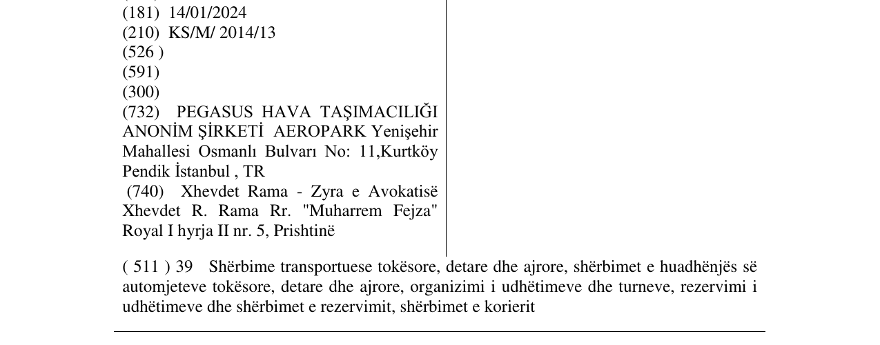 Zëri i markës Pegasus Cargo në buletin