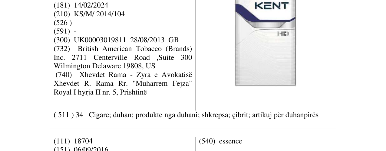 Zëri i markës Kent në buletin