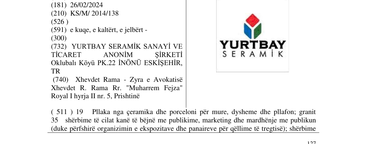 Zëri i markës YURTBAY SERAMIK në buletin