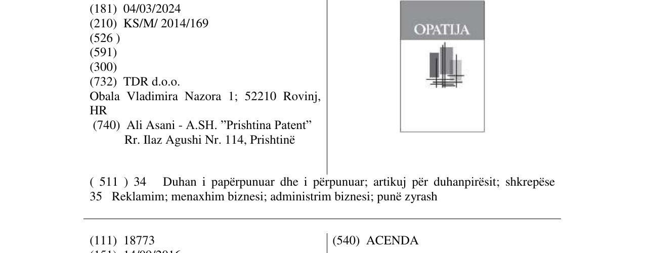 Zëri i markës OPATIJA në buletin