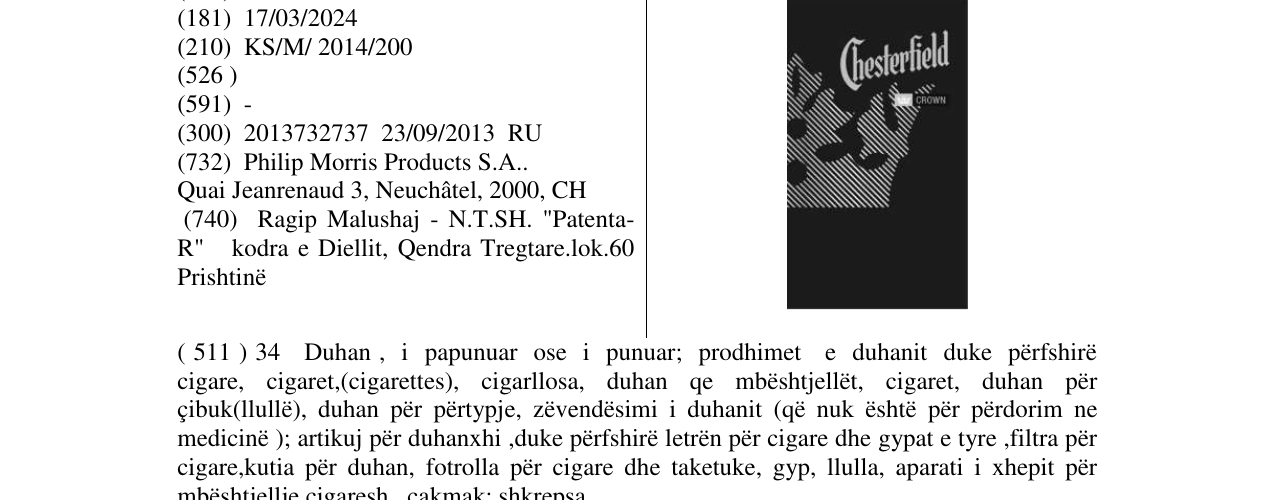 Zëri i markës Chesterfield në buletin