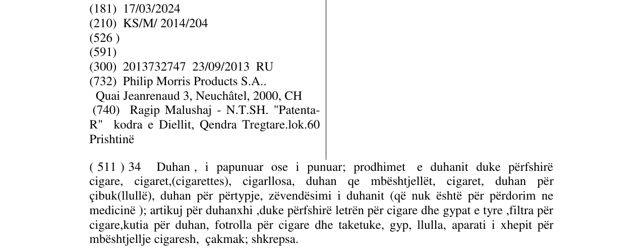Zëri i markës CHESTERFIELD CROWN në buletin