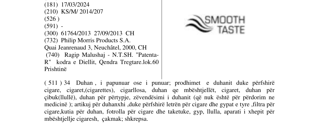 Zëri i markës SMOOTH TASTE në buletin