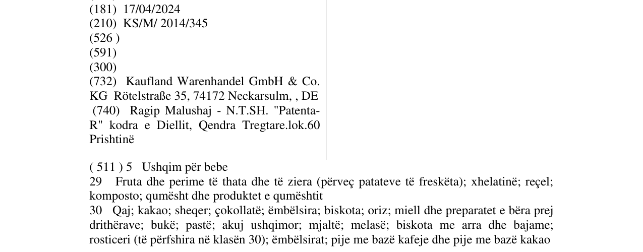 Zëri i markës SWEET DARLING në buletin