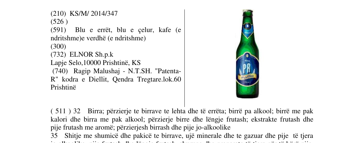 Zëri i markës Birra Prishtina në buletin