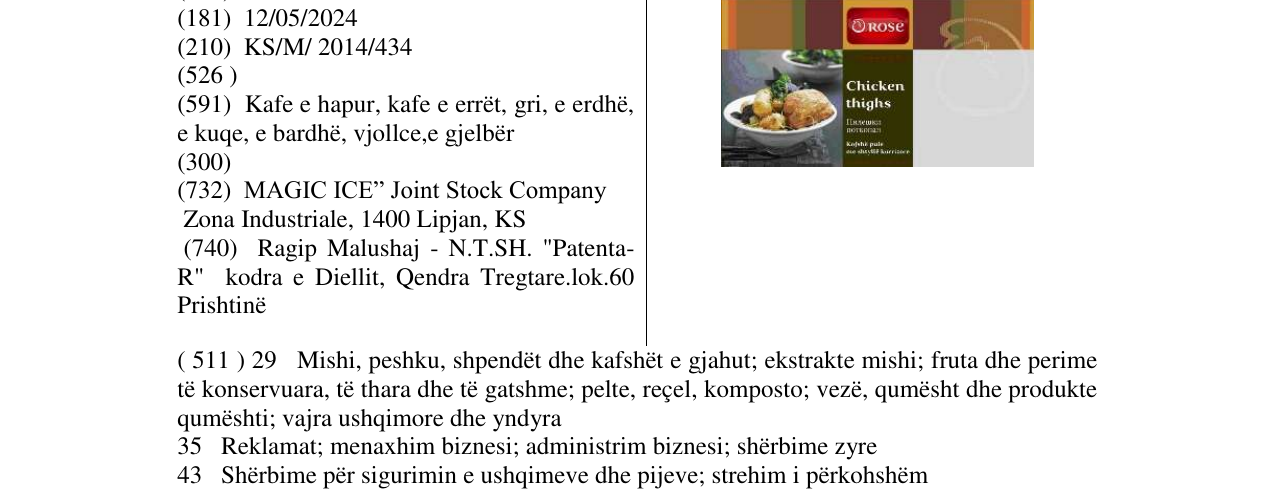 Zëri i markës Rose Chicken thighs në buletin