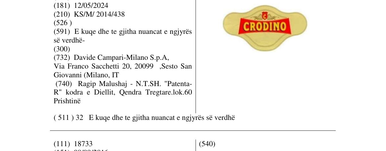 Zëri i markës CRODINO në buletin