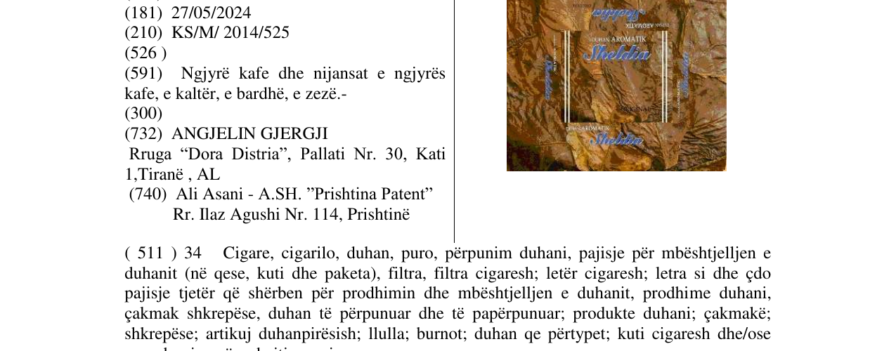 Zëri i markës Sheldia Duhan Aromatik në buletin