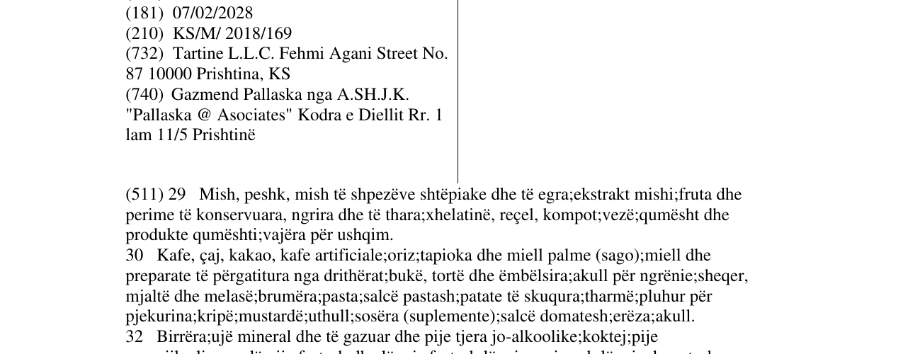 Zëri i markës TARTINE në buletin
