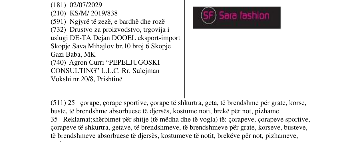 Zëri i markës Sara fashion në buletin