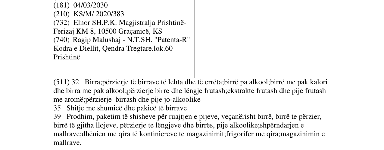 Zëri i markës Pinna në buletin