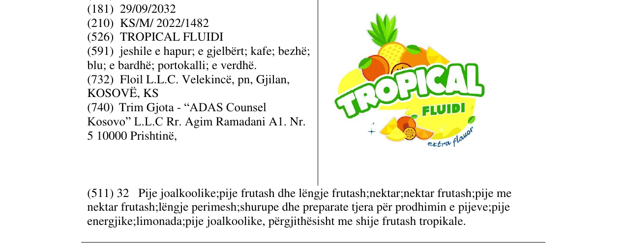 Zëri i markës TROPICAL FLUIDI në buletin