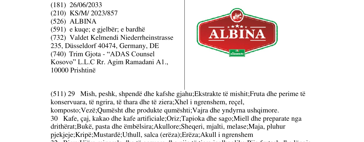 Zëri i markës ALBINA në buletin