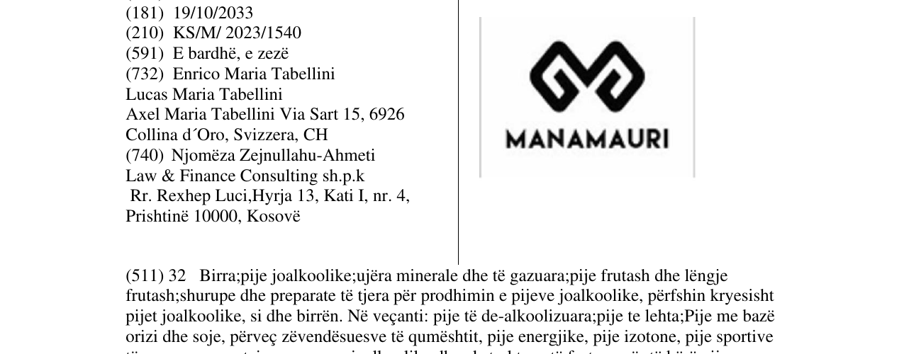 Zëri i markës MANAMAURI në buletin