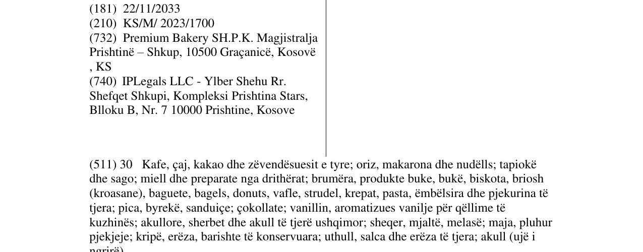 Zëri i markës Premium Bakery në buletin