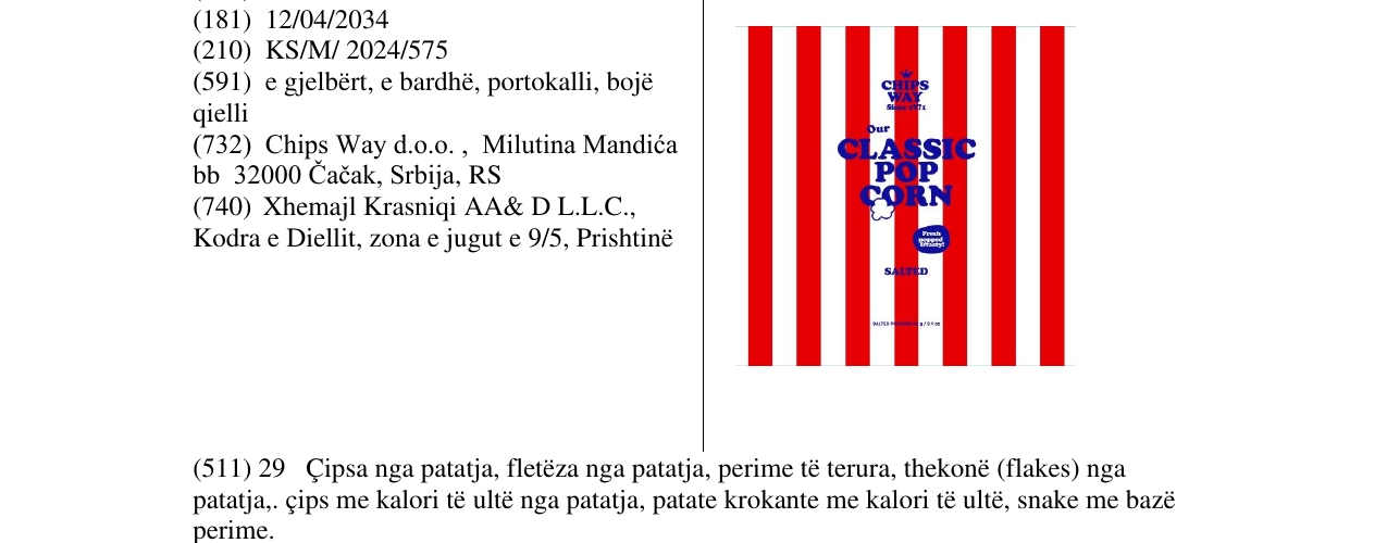 Zëri i markës CLASSIC POP CORN në buletin