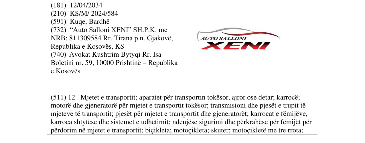 Zëri i markës AUTO SALLONI XENI në buletin