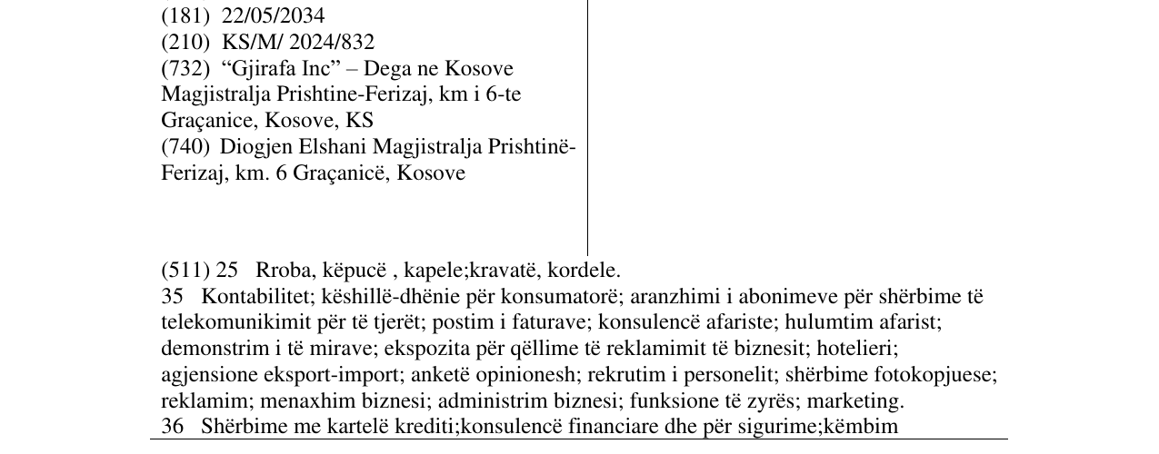 Zëri i markës QERSHIA në buletin