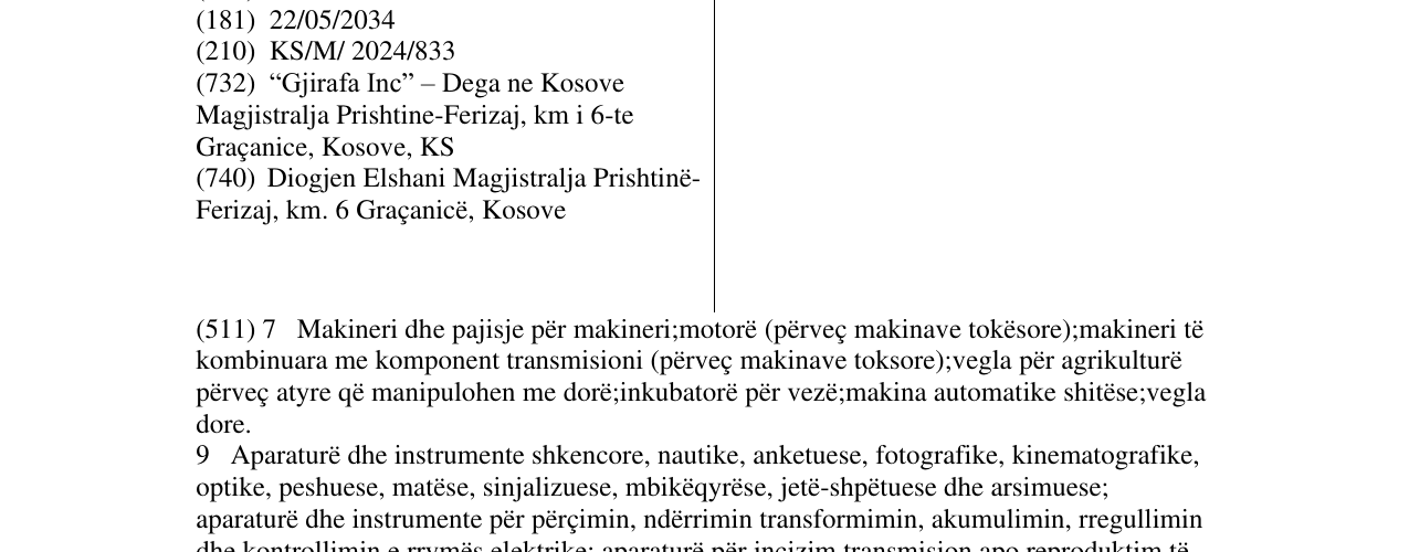 Zëri i markës GJIRAFA në buletin