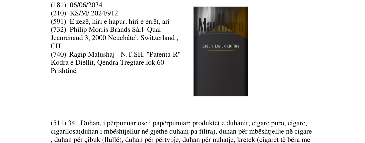 Zëri i markës Marlboro gold titanium edition në buletin