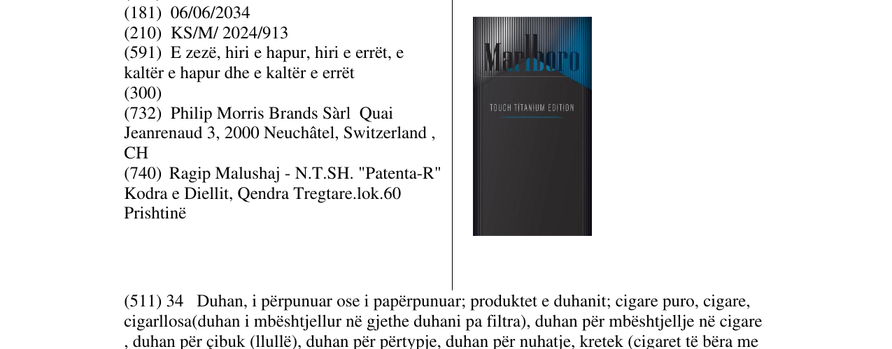 Zëri i markës Marlboro touch titanium edition në buletin
