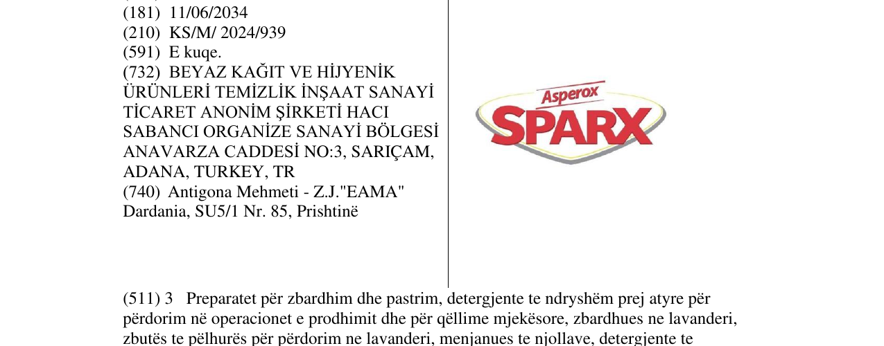 Zëri i markës Asperox SPARX në buletin