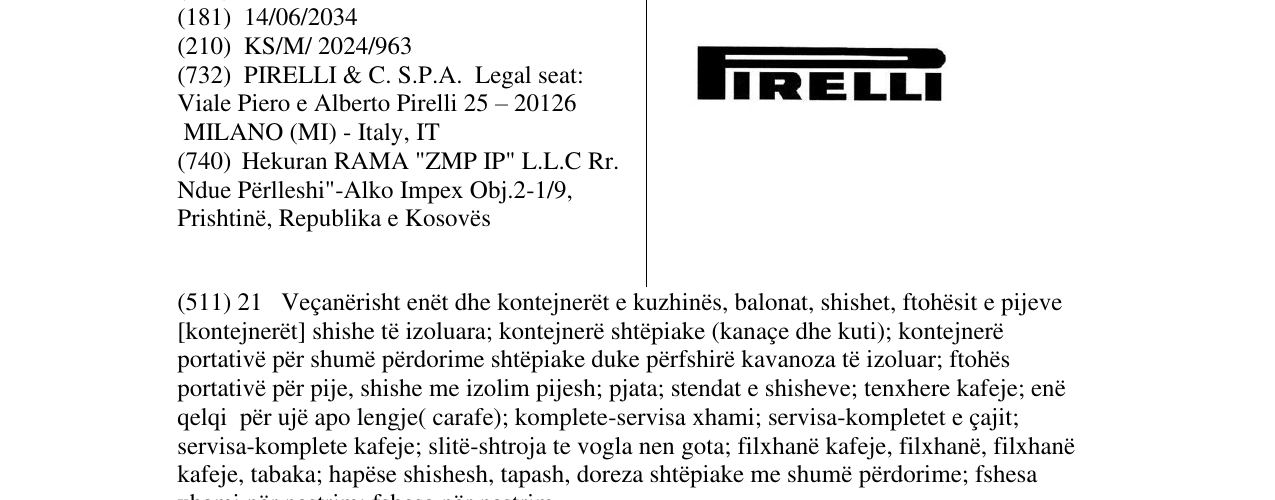 Zëri i markës PIRELLI në buletin