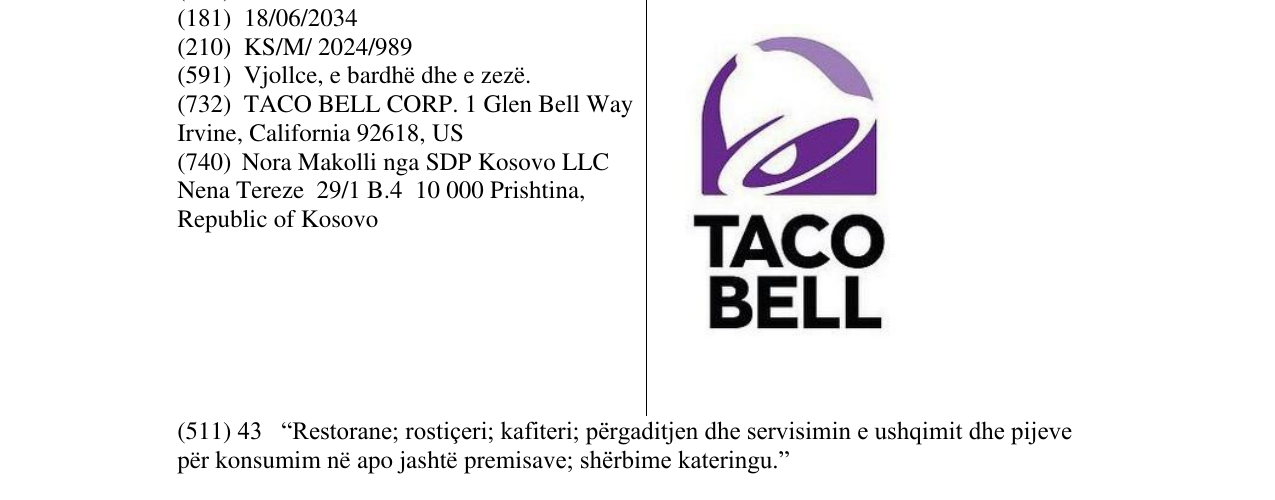 Zëri i markës TACO BELL në buletin