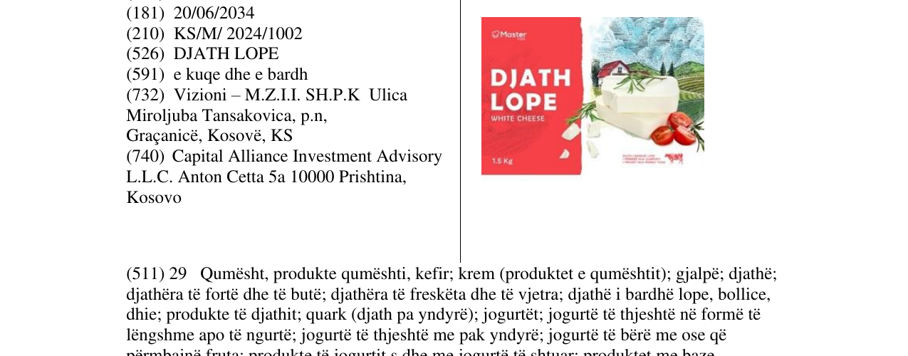 Zëri i markës DJATH LOPE në buletin