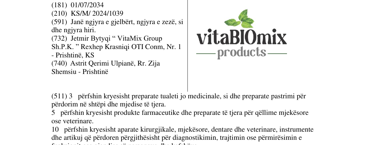Zëri i markës vitaBIOmix products në buletin