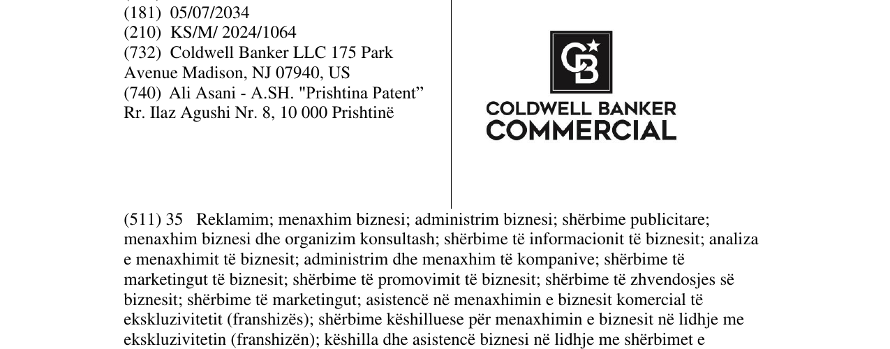Zëri i markës COLDWELL Banker commercial në buletin