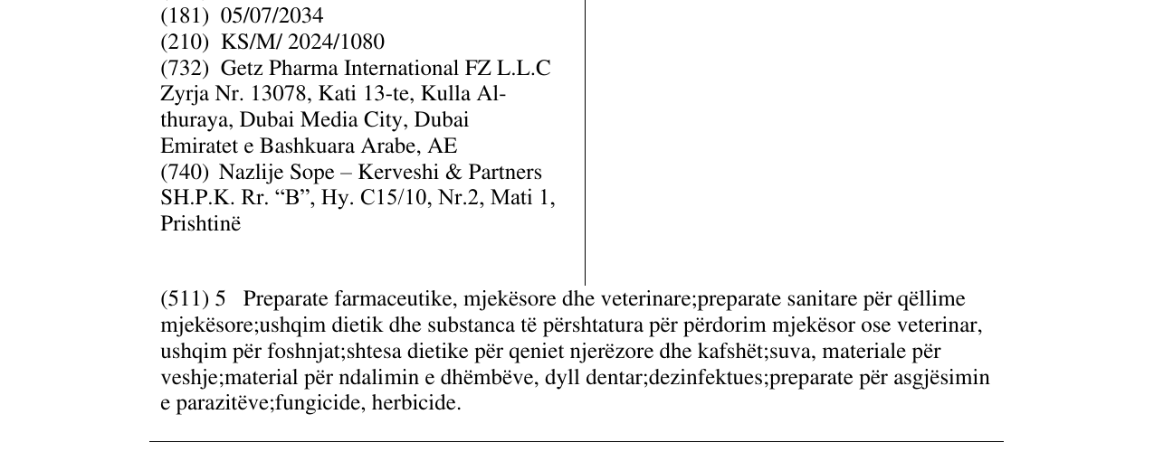 Zëri i markës Vacutro në buletin