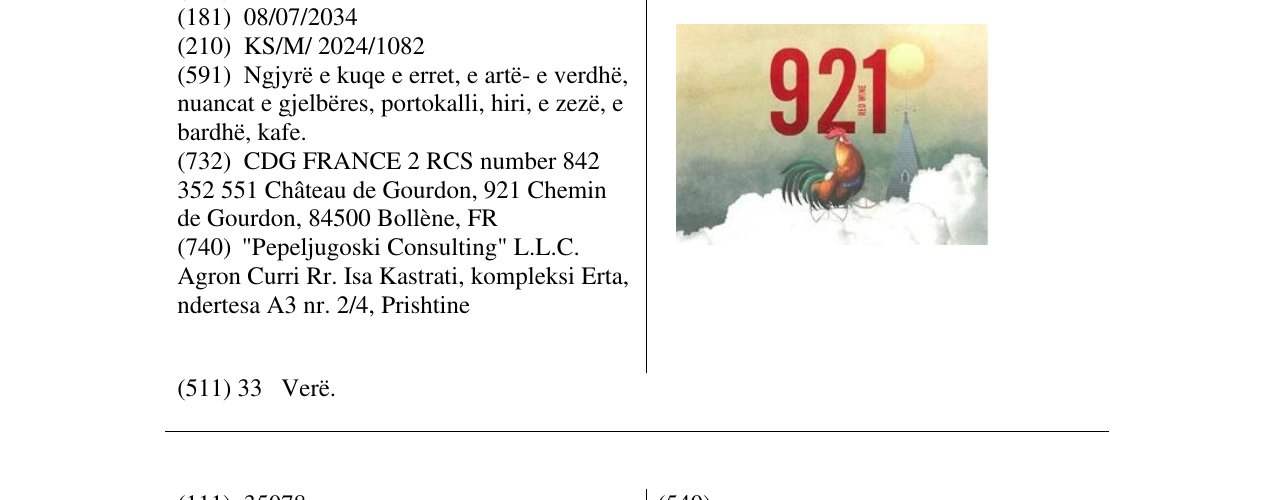 Zëri i markës 921 RED WINE në buletin