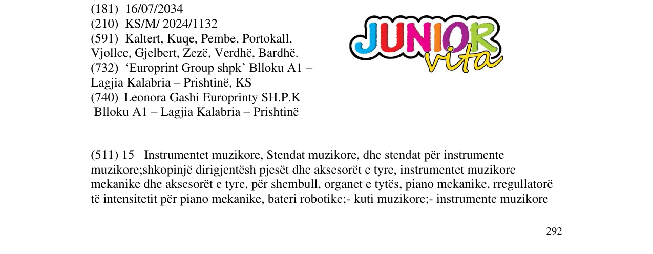 Zëri i markës JUNIOR vita në buletin