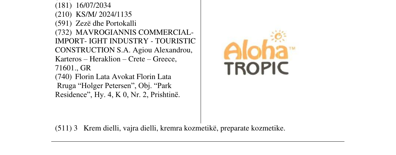 Zëri i markës Aloha TROPIC në buletin