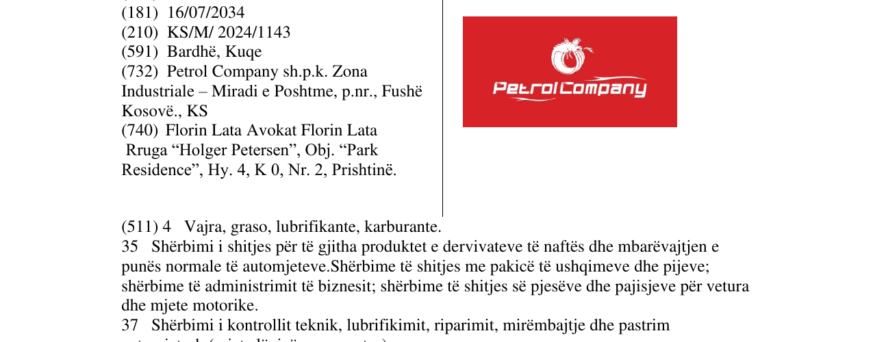 Zëri i markës PetrolCompany në buletin