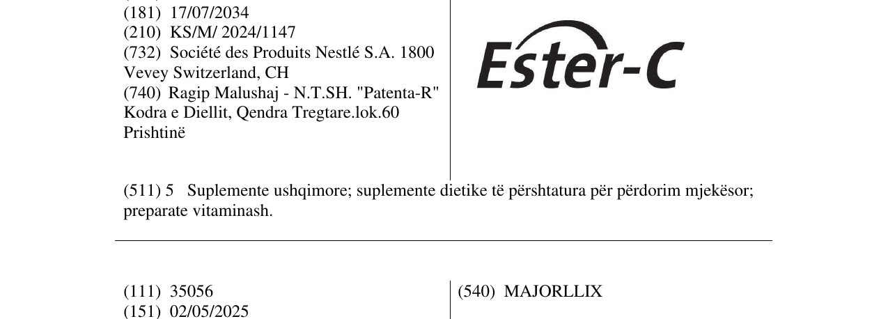 Zëri i markës Ester-C në buletin