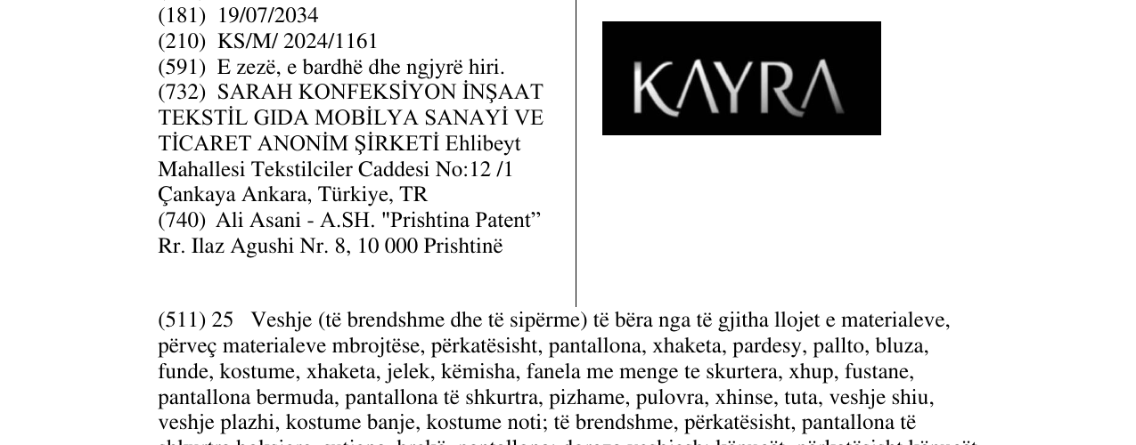 Zëri i markës KAYRA në buletin