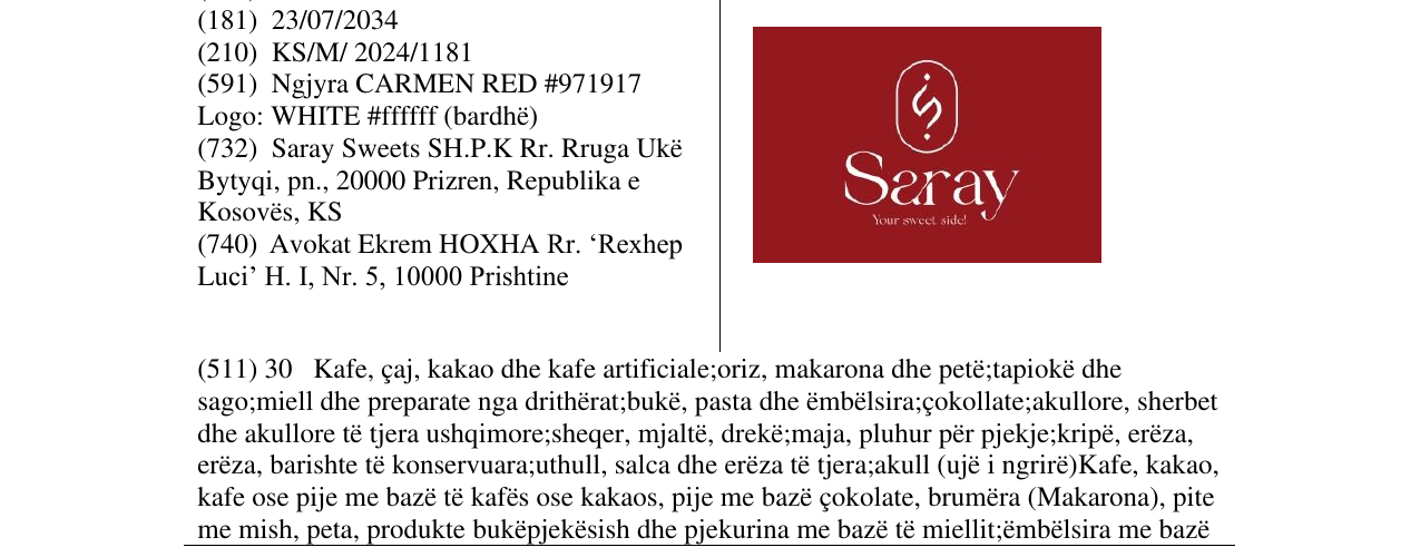 Zëri i markës Saray në buletin