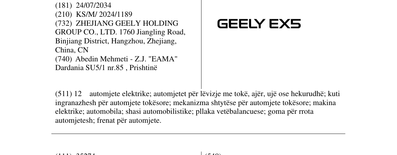 Zëri i markës GEELY EX5 në buletin