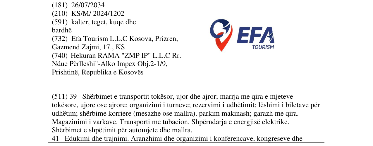 Zëri i markës EFA TOURISM në buletin